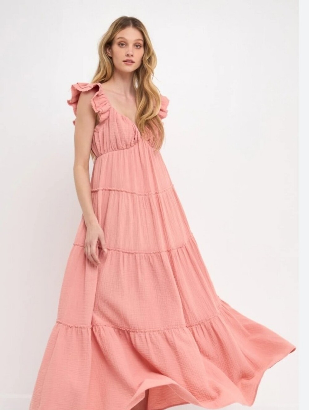 Free the Roses Sweetheart Neck Cotton Gauze Tiered Maxi Dress Medium NWT